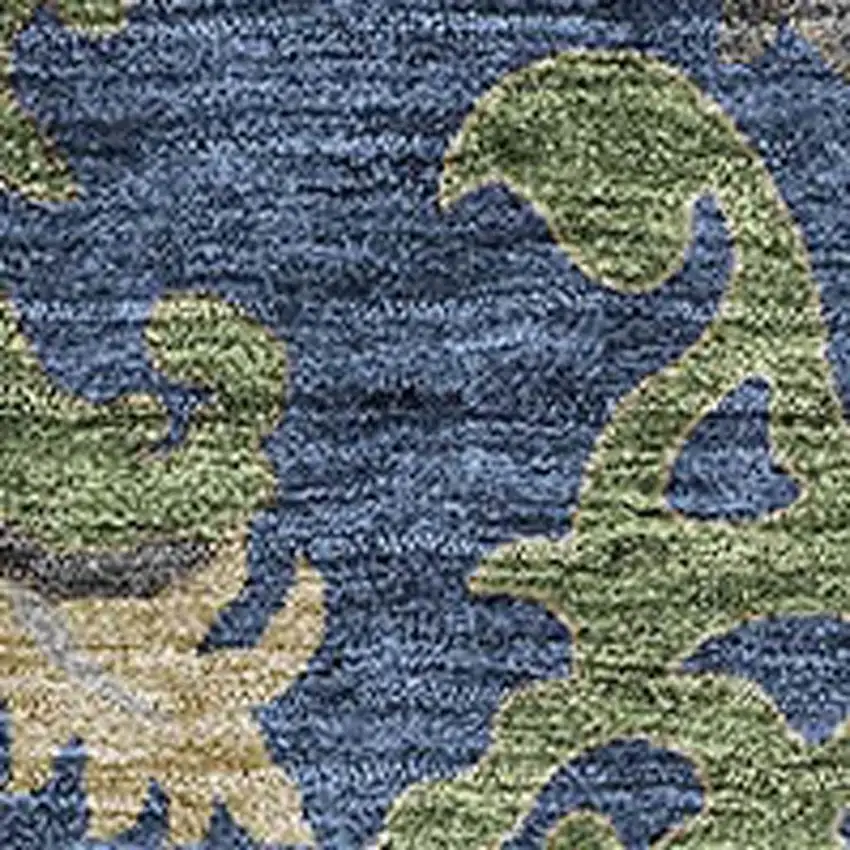 Navy Blue Olive Green And Brown Floral Washable Area Rug With UV Protection Photo 2