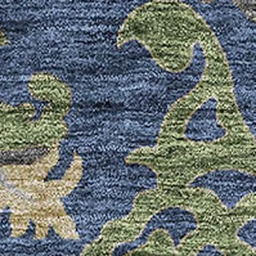 Navy Blue Olive Green And Brown Floral Washable Area Rug With UV Protection Photo 2