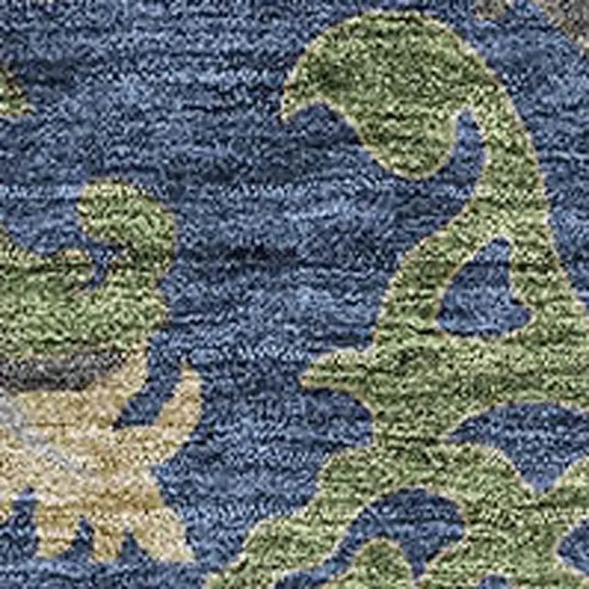 Navy Blue Olive Green And Brown Floral Washable Area Rug With UV Protection Photo 2