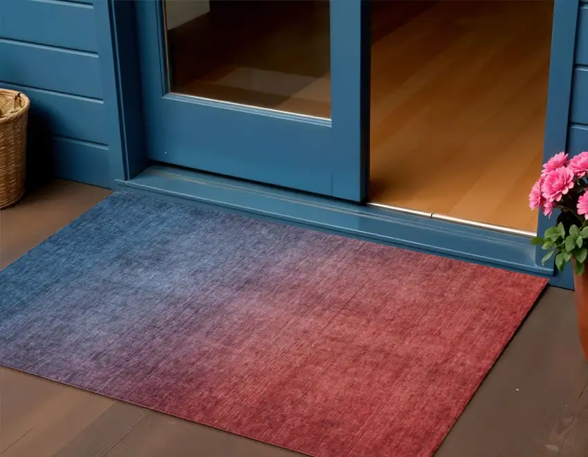 Navy Blue Ombre Washable Non Skid Indoor Outdoor Area Rug Photo 1