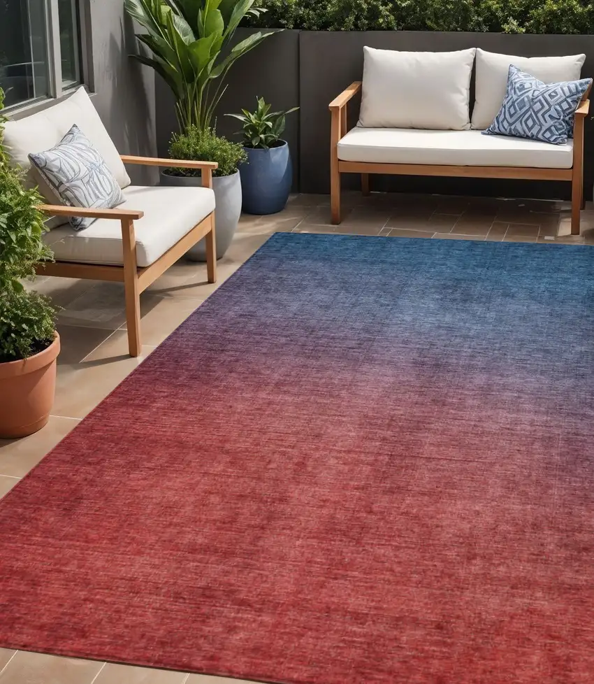 Navy Blue Ombre Washable Non Skid Indoor Outdoor Area Rug Photo 1