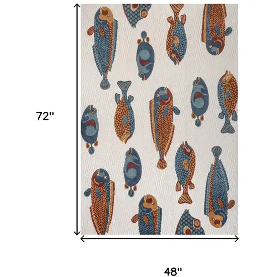 Navy Blue Orange And Cream Animal Print Indoor Outdoor Area Rug Photo 3