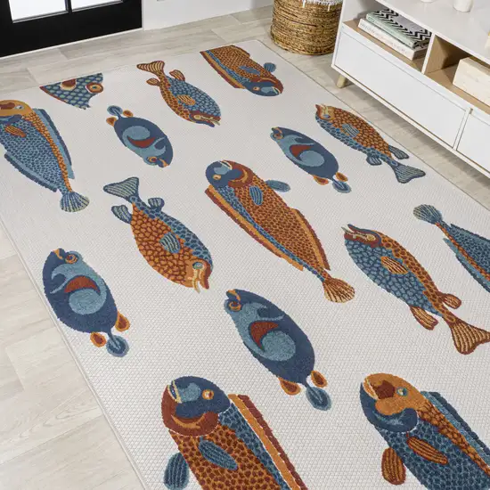 Navy Blue Orange And Cream Animal Print Indoor Outdoor Area Rug Photo 7