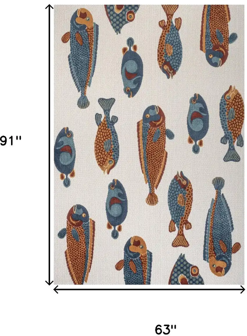 Navy Blue Orange And Cream Animal Print Indoor Outdoor Area Rug Photo 3