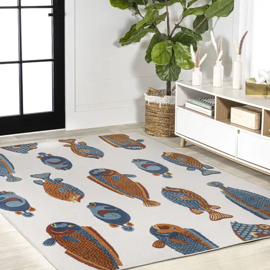 Navy Blue Orange And Cream Animal Print Indoor Outdoor Area Rug Photo 8