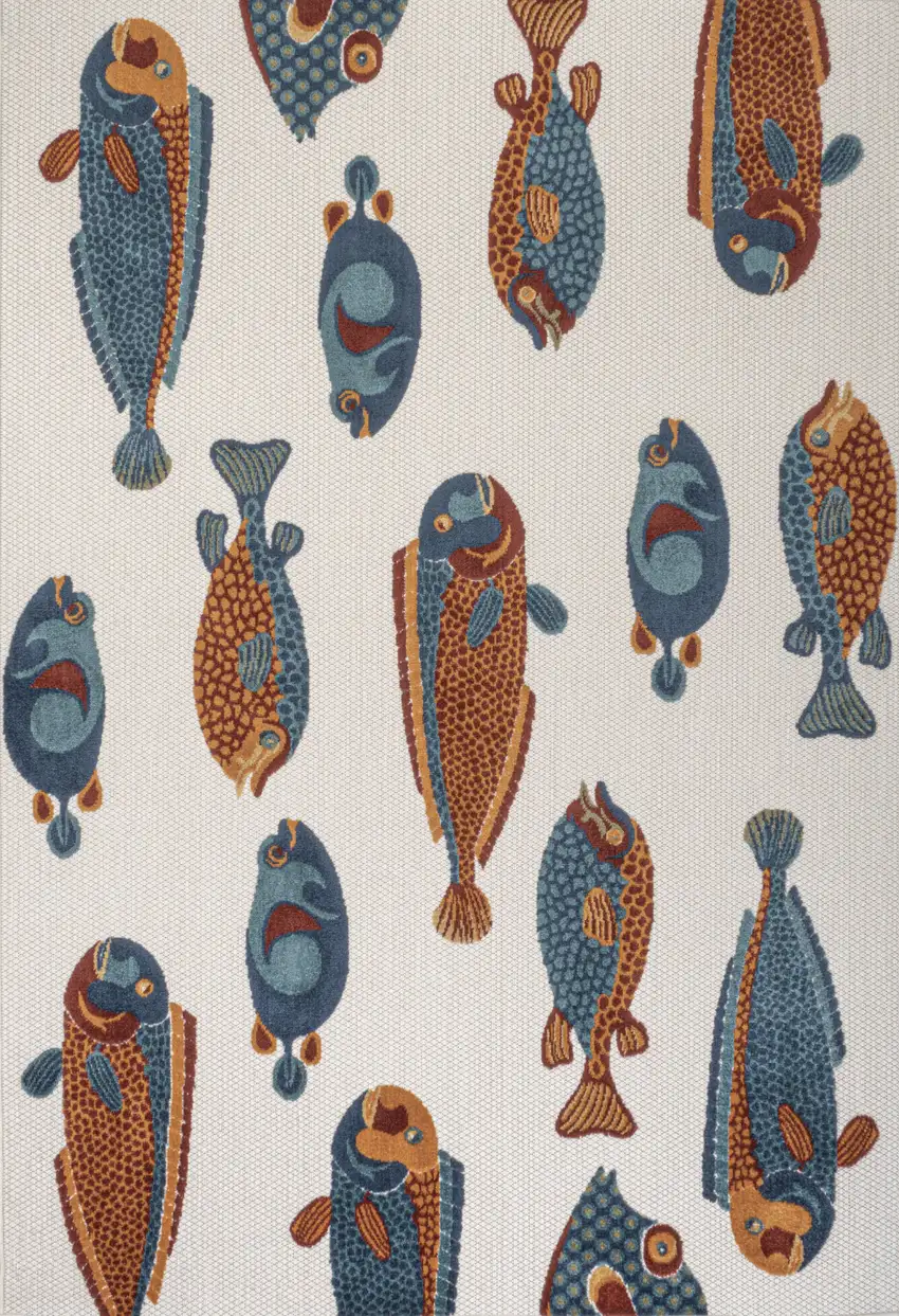 Navy Blue Orange And Cream Animal Print Indoor Outdoor Area Rug Photo 2