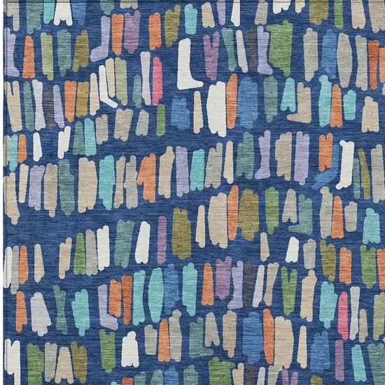 Navy Blue Orange And Green Striped Washable Indoor Outdoor Area Rug Photo 2