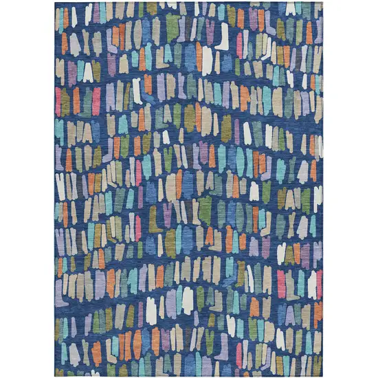 Navy Blue Orange And Green Striped Washable Indoor Outdoor Area Rug Photo 3
