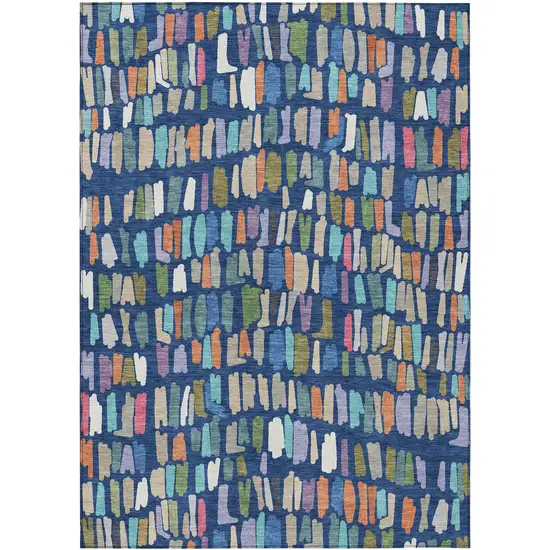 Navy Blue Orange And Green Striped Washable Indoor Outdoor Area Rug Photo 1