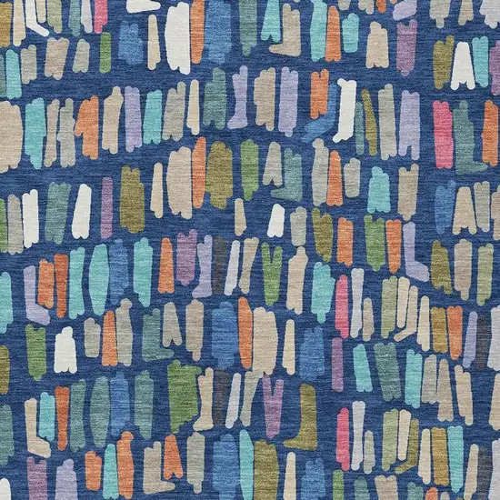 Navy Blue Orange And Green Striped Washable Indoor Outdoor Area Rug Photo 2