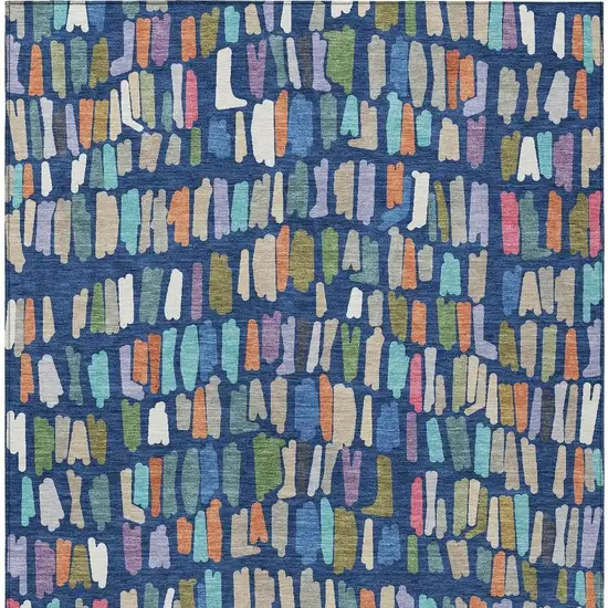 Navy Blue Orange And Green Striped Washable Indoor Outdoor Area Rug Photo 3