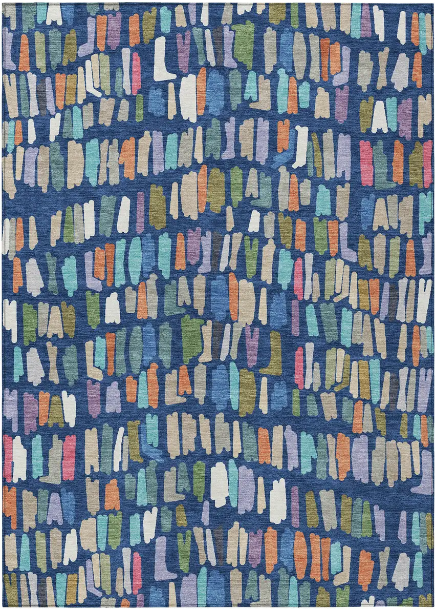 Navy Blue Orange And Green Striped Washable Indoor Outdoor Area Rug Photo 1