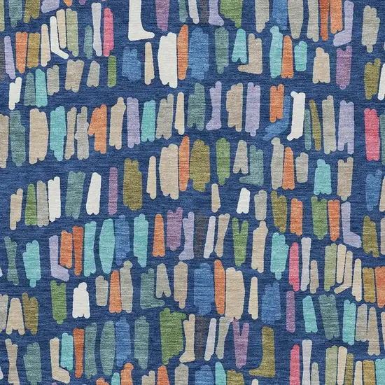 Navy Blue Orange And Green Striped Washable Indoor Outdoor Area Rug Photo 2