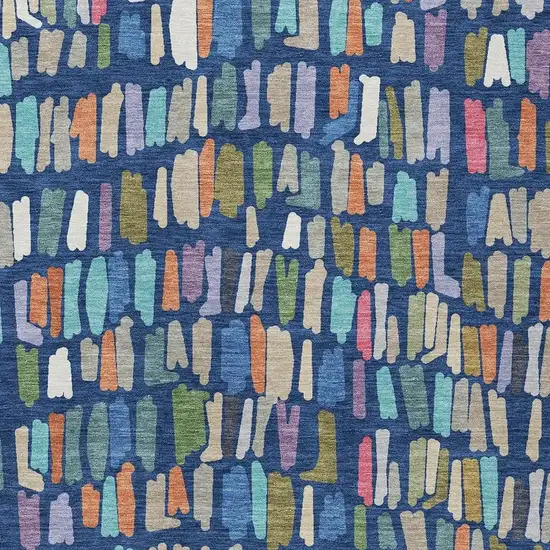 Navy Blue Orange And Green Striped Washable Indoor Outdoor Area Rug Photo 2