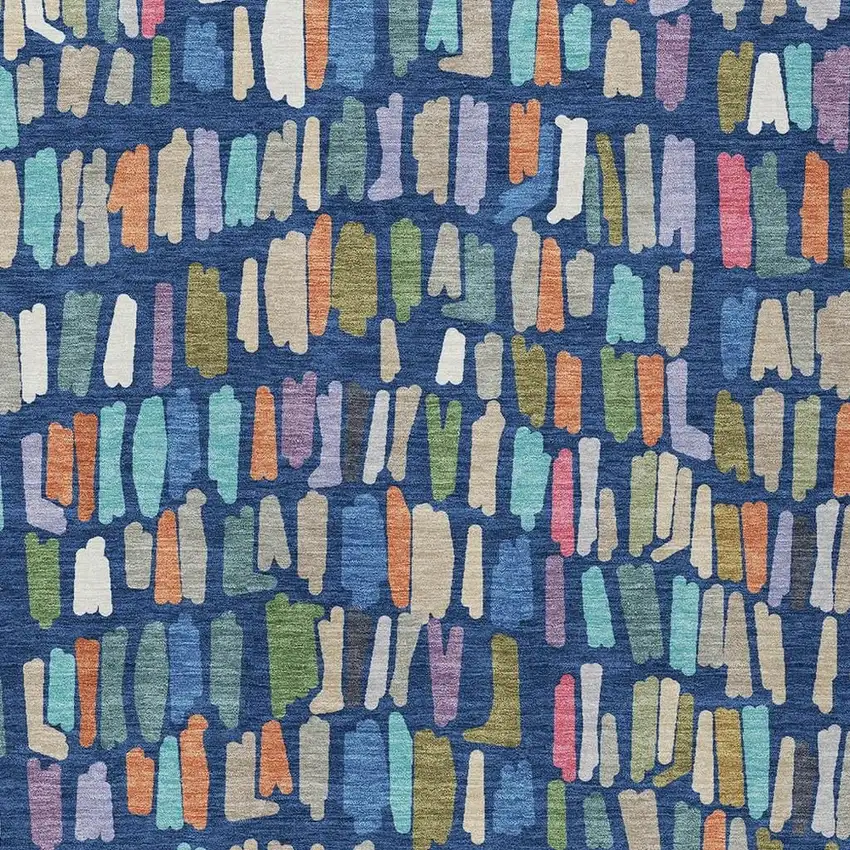 Navy Blue Orange And Green Striped Washable Indoor Outdoor Area Rug Photo 2