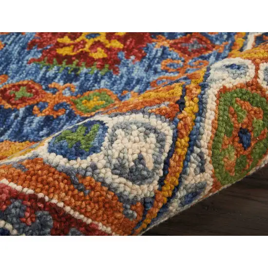 Navy Blue Orange And Green Wool Floral Hand Tufted Distressed Area Rug Photo 6