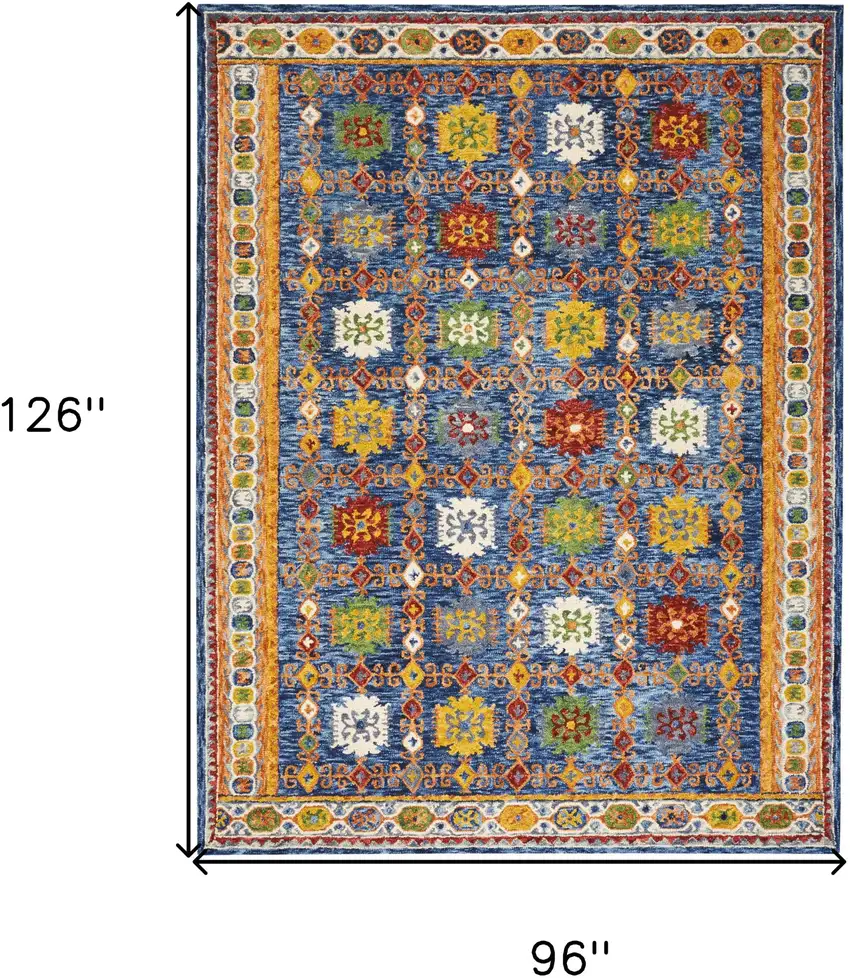 Navy Blue Orange And Green Wool Floral Hand Tufted Distressed Area Rug Photo 3