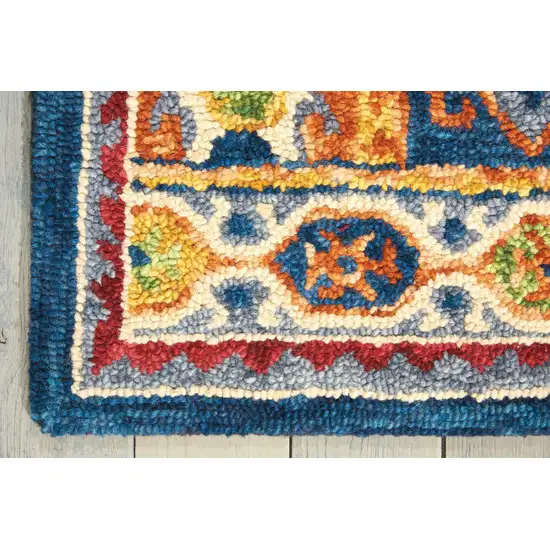 Navy Blue Orange And Green Wool Floral Hand Tufted Distressed Area Rug Photo 5