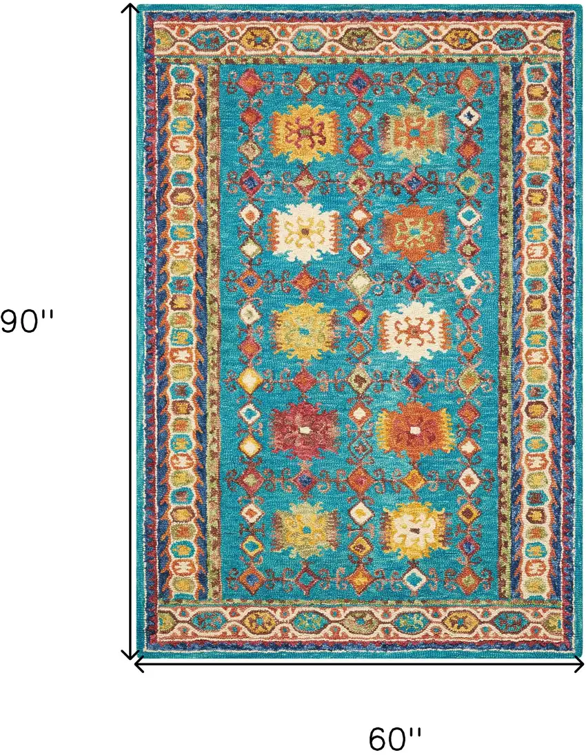 Navy Blue Orange And Green Wool Floral Hand Tufted Distressed Area Rug Photo 3