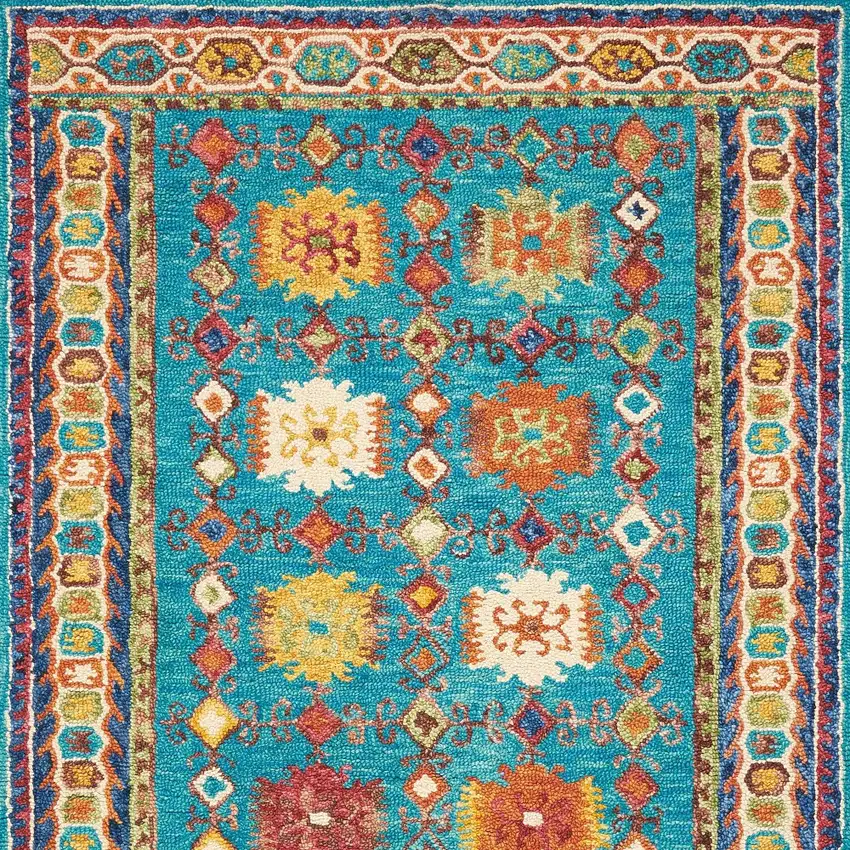 Navy Blue Orange And Green Wool Floral Hand Tufted Distressed Area Rug Photo 7