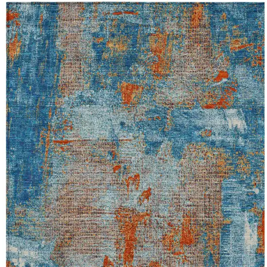 Navy Blue Orange And Ivory Abstract Washable Indoor Outdoor Area Rug Photo 6