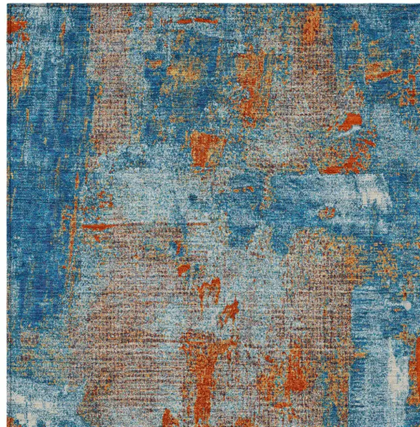 Navy Blue Orange And Ivory Abstract Washable Indoor Outdoor Area Rug Photo 6
