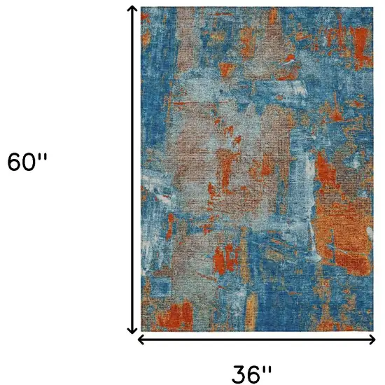 Navy Blue Orange And Ivory Abstract Washable Indoor Outdoor Area Rug Photo 3
