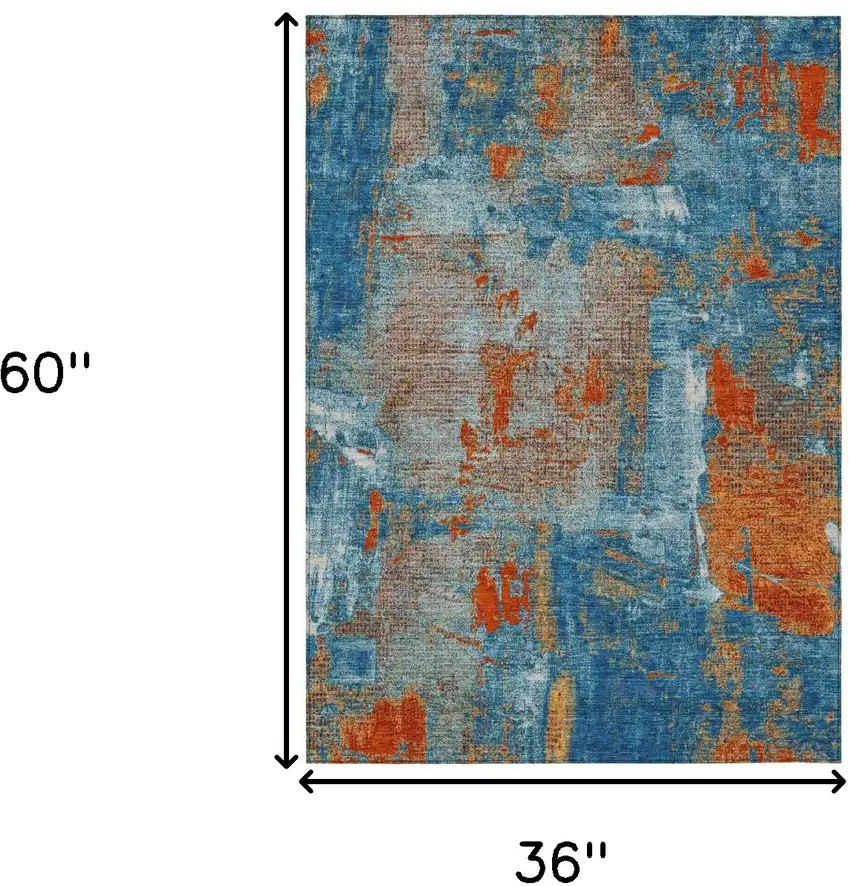 Navy Blue Orange And Ivory Abstract Washable Indoor Outdoor Area Rug Photo 3