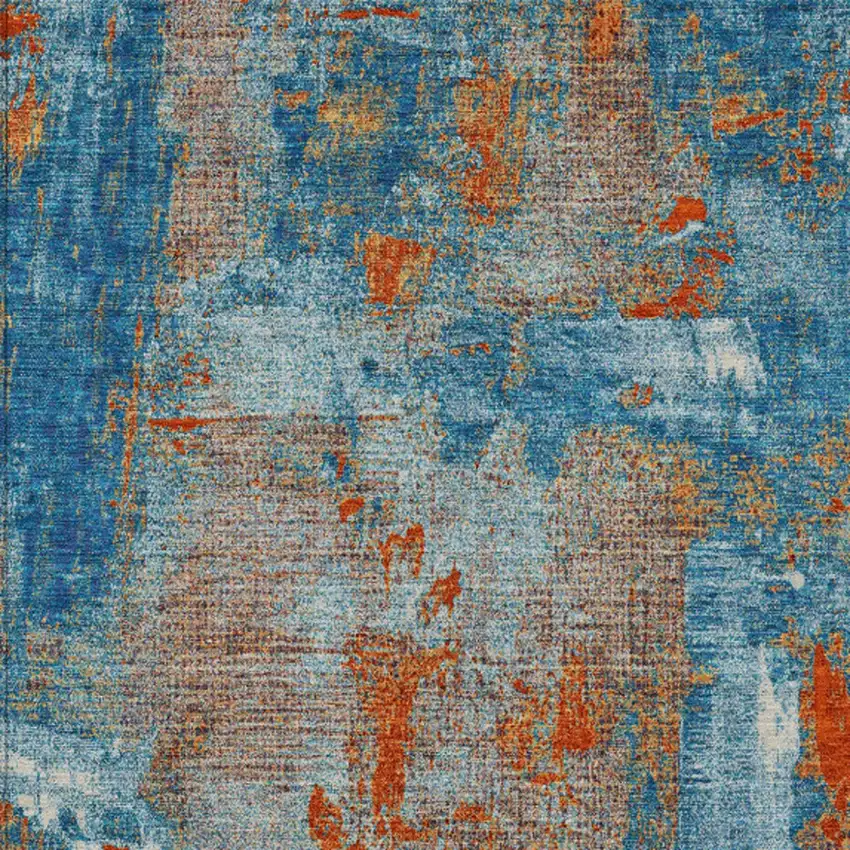 Navy Blue Orange And Ivory Abstract Washable Indoor Outdoor Area Rug Photo 6