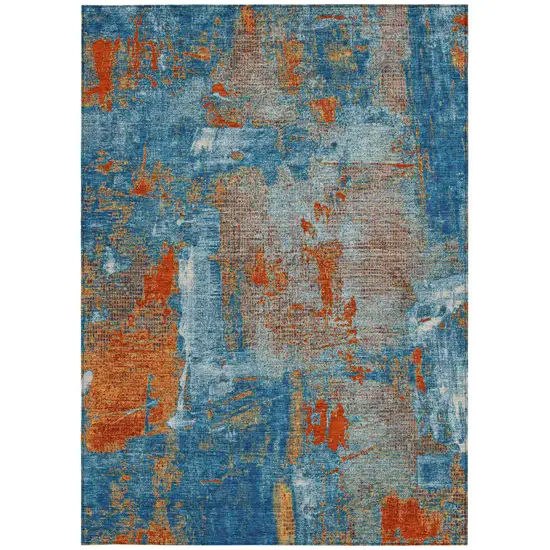 Navy Blue Orange And Ivory Abstract Washable Indoor Outdoor Area Rug Photo 7