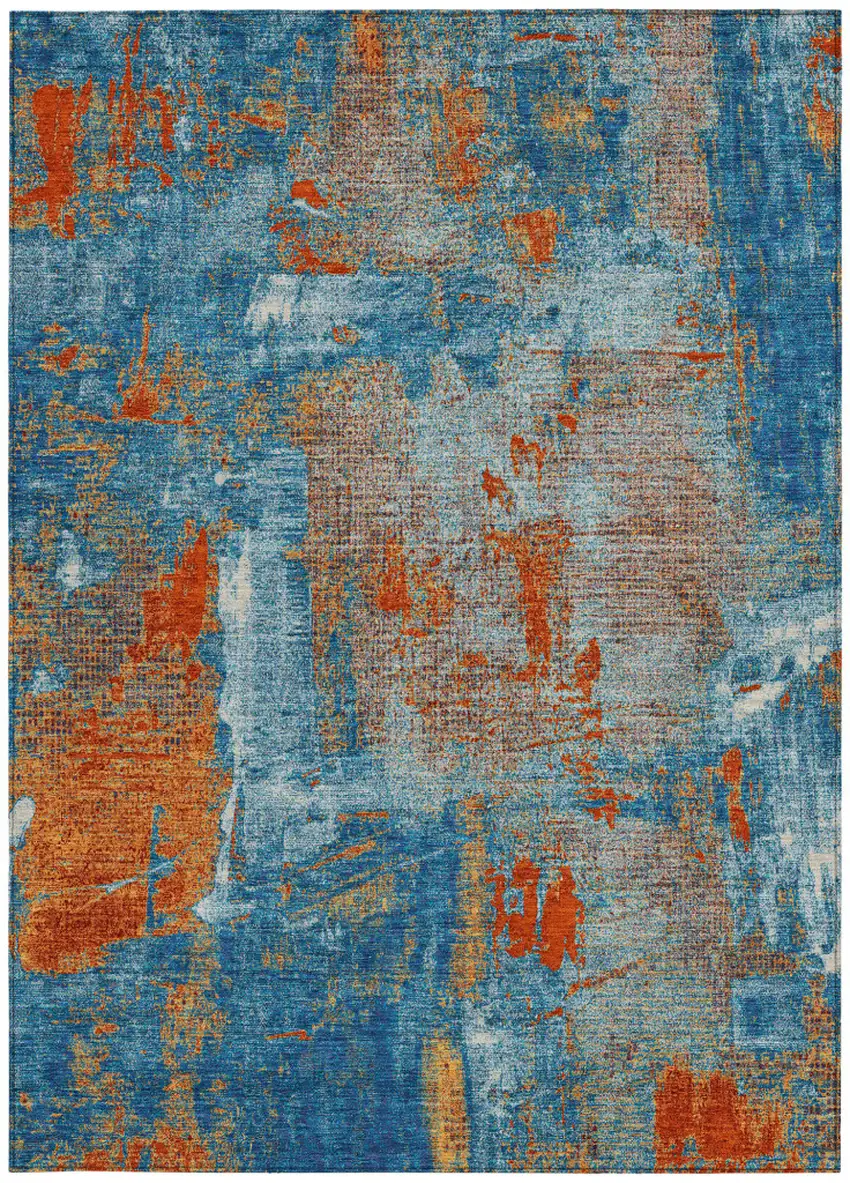 Navy Blue Orange And Ivory Abstract Washable Indoor Outdoor Area Rug Photo 7
