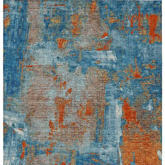 Navy Blue Orange And Ivory Abstract Washable Indoor Outdoor Area Rug Photo 7