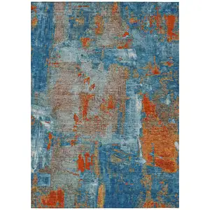 Photo of Navy Blue Orange And Ivory Abstract Washable Indoor Outdoor Area Rug