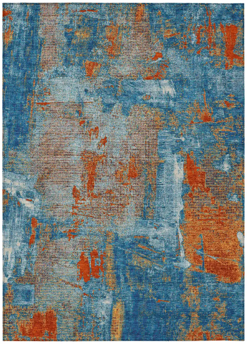 Navy Blue Orange And Ivory Abstract Washable Indoor Outdoor Area Rug Photo 2
