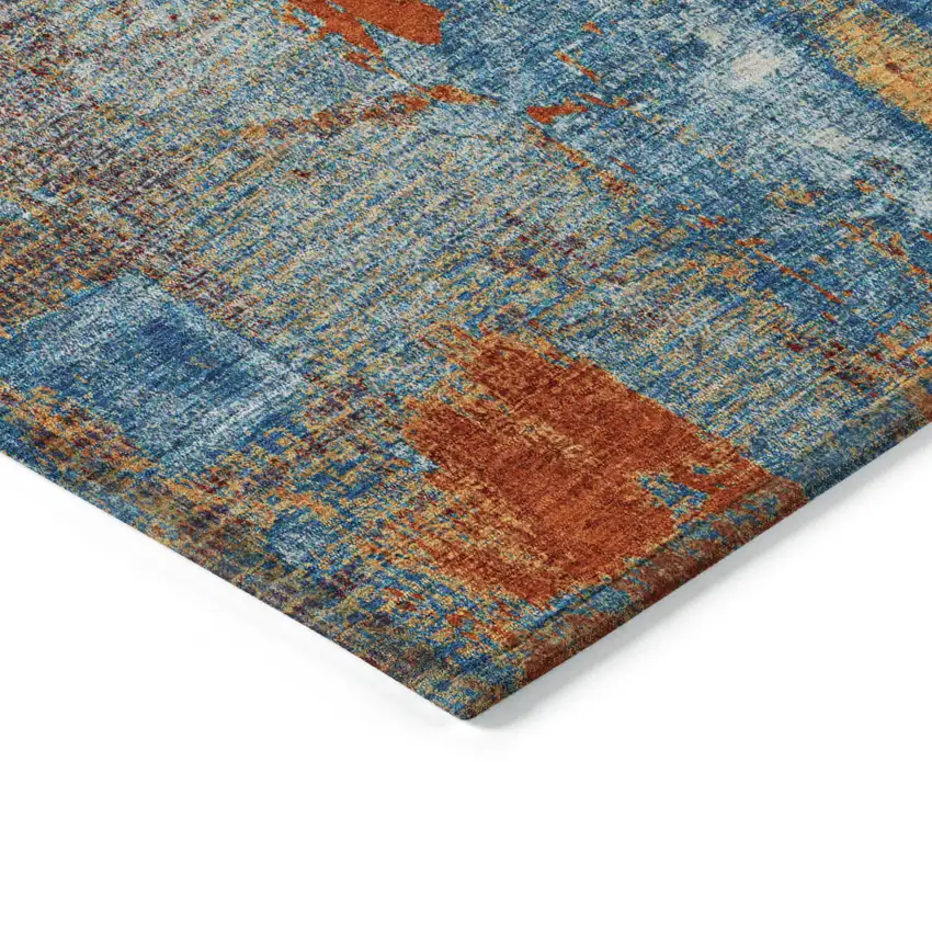 Navy Blue Orange And Ivory Abstract Washable Indoor Outdoor Area Rug Photo 4