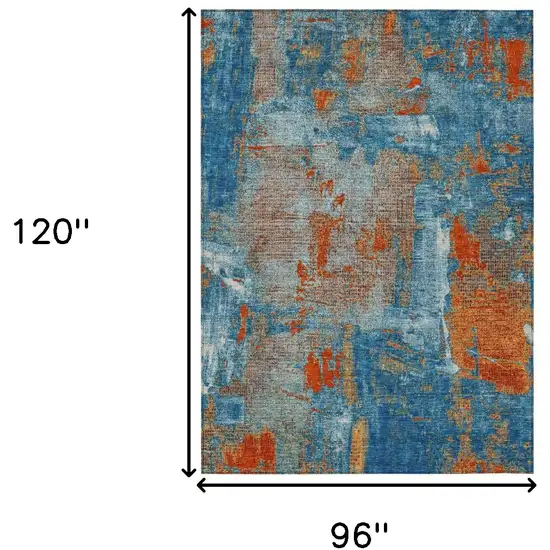 Navy Blue Orange And Ivory Abstract Washable Indoor Outdoor Area Rug Photo 3
