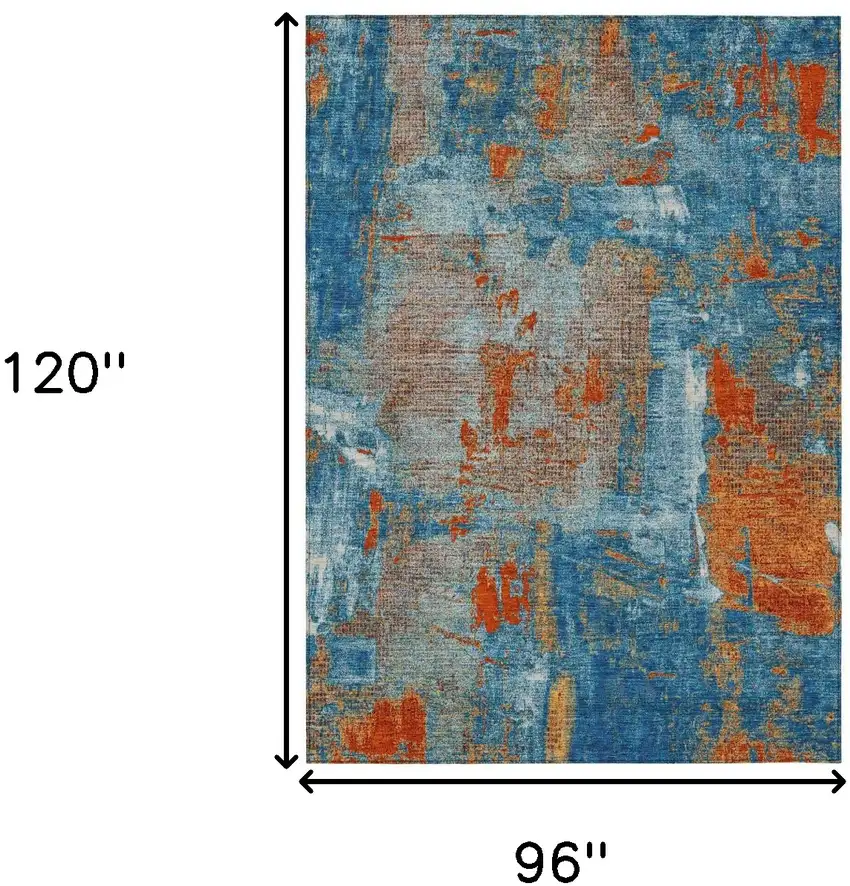 Navy Blue Orange And Ivory Abstract Washable Indoor Outdoor Area Rug Photo 3