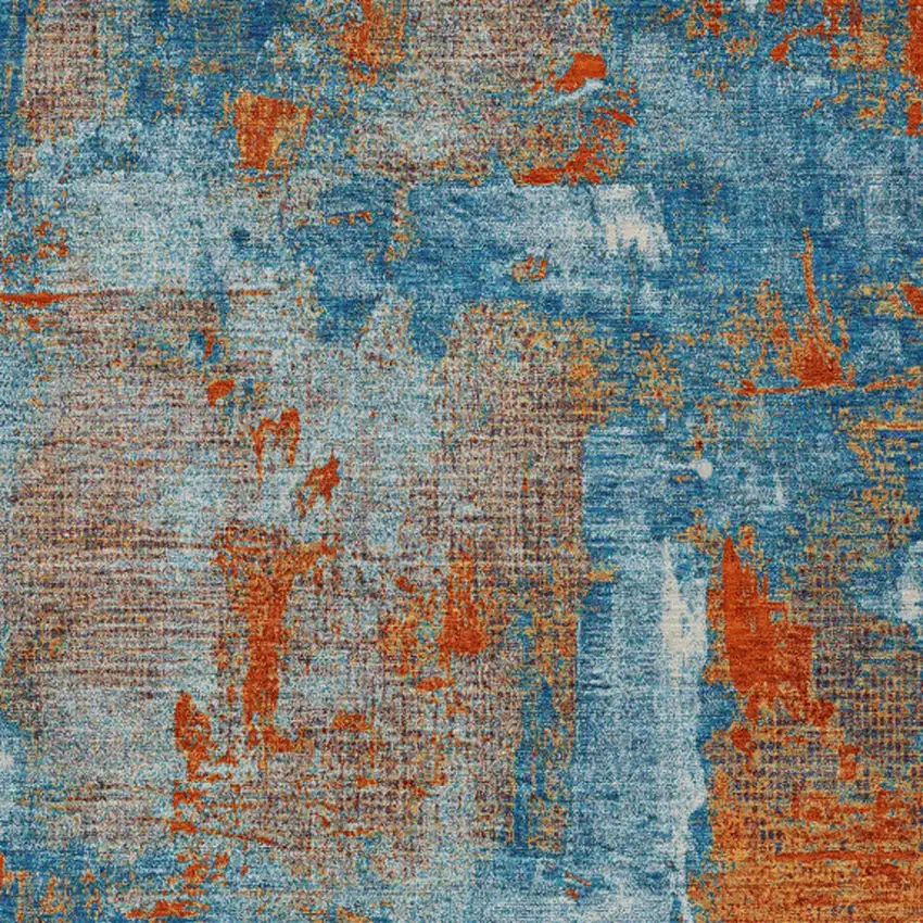 Navy Blue Orange And Ivory Abstract Washable Indoor Outdoor Area Rug Photo 6