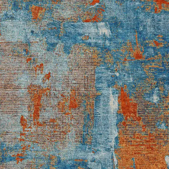 Navy Blue Orange And Ivory Abstract Washable Indoor Outdoor Area Rug Photo 6