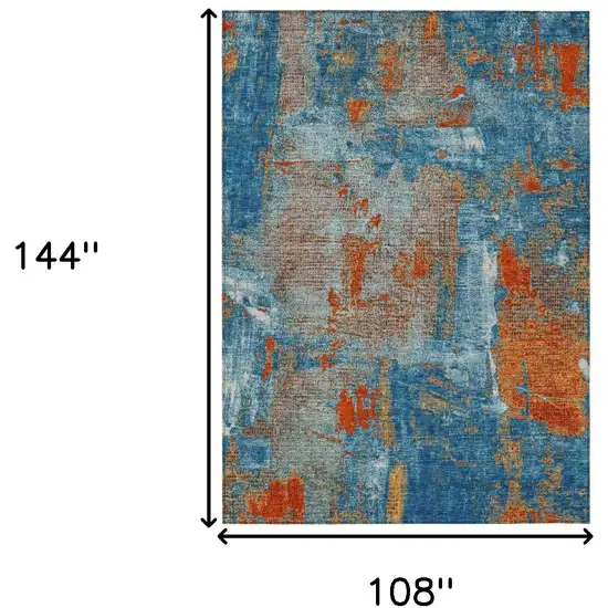 Navy Blue Orange And Ivory Abstract Washable Indoor Outdoor Area Rug Photo 3