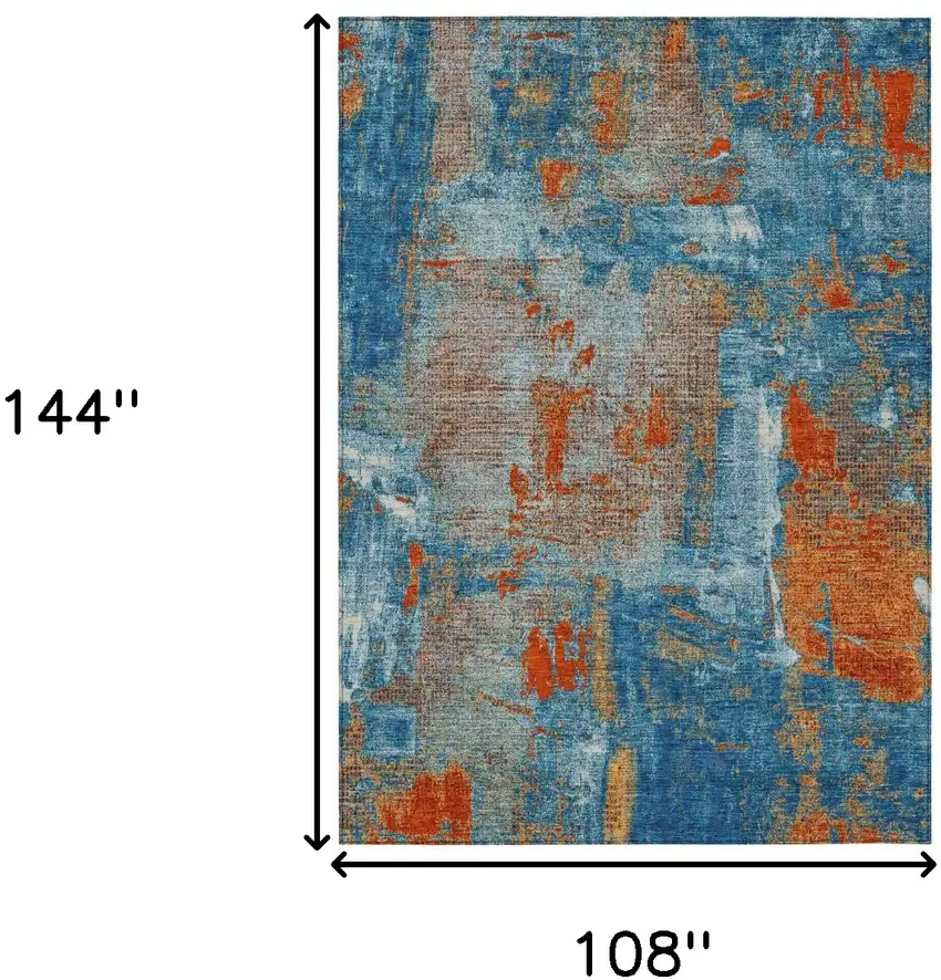 Navy Blue Orange And Ivory Abstract Washable Indoor Outdoor Area Rug Photo 3