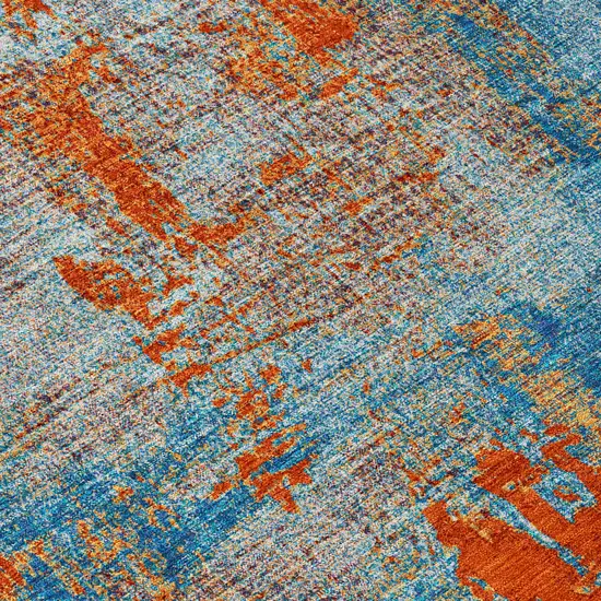 Navy Blue Orange And Ivory Abstract Washable Indoor Outdoor Area Rug Photo 5