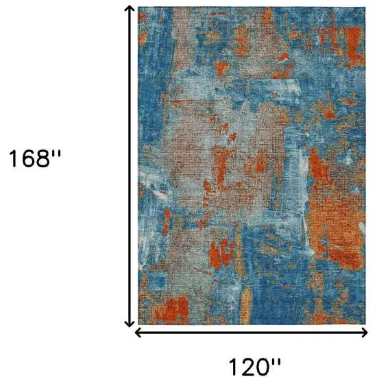 Navy Blue Orange And Ivory Abstract Washable Indoor Outdoor Area Rug Photo 3