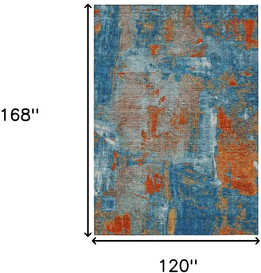 Navy Blue Orange And Ivory Abstract Washable Indoor Outdoor Area Rug Photo 3