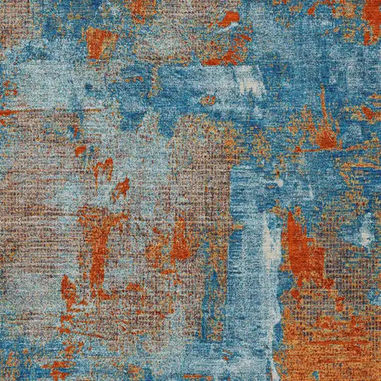 Navy Blue Orange And Ivory Abstract Washable Indoor Outdoor Area Rug Photo 6