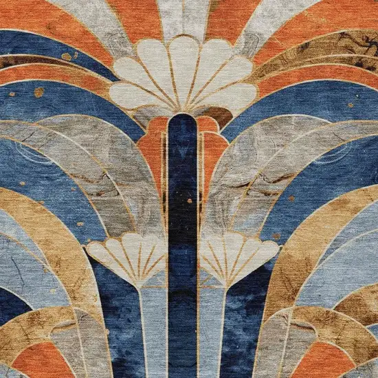 Navy Blue Orange And Ivory Geometric Washable Indoor Outdoor Area Rug Photo 5