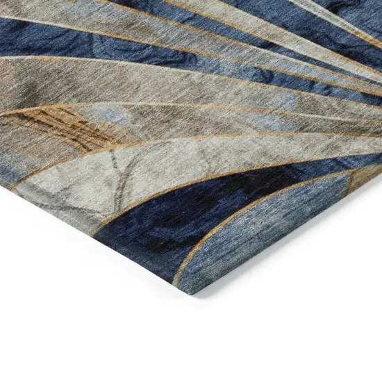 Navy Blue Orange And Ivory Geometric Washable Indoor Outdoor Area Rug Photo 4