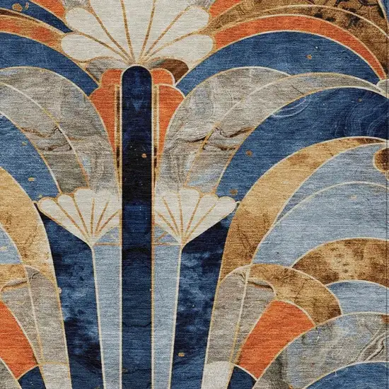 Navy Blue Orange And Ivory Geometric Washable Indoor Outdoor Area Rug Photo 5