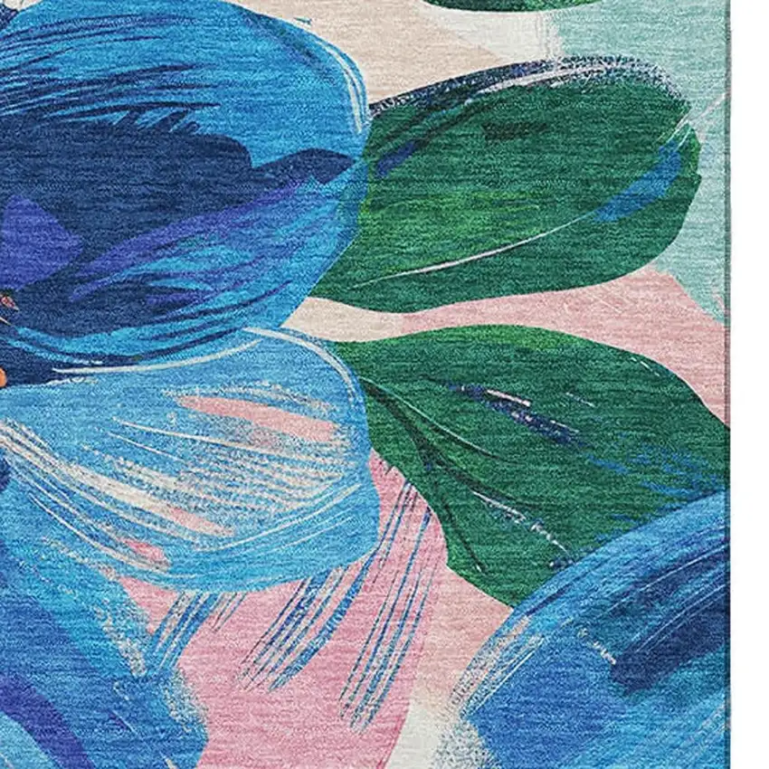Navy Blue Orange And Pink Floral Washable Area Rug With UV Protection Photo 2