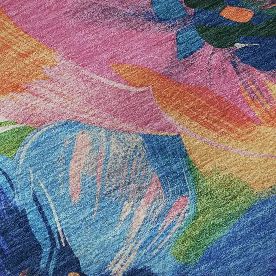 Navy Blue Orange And Pink Floral Washable Area Rug With UV Protection Photo 9